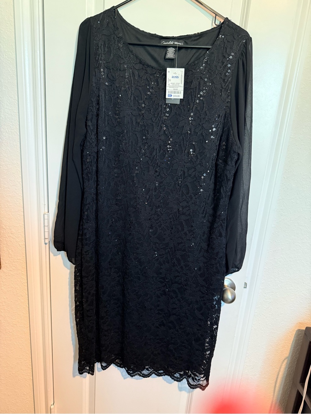 Vandalize Embellished Black Lace Long Sleeve Shift Dress